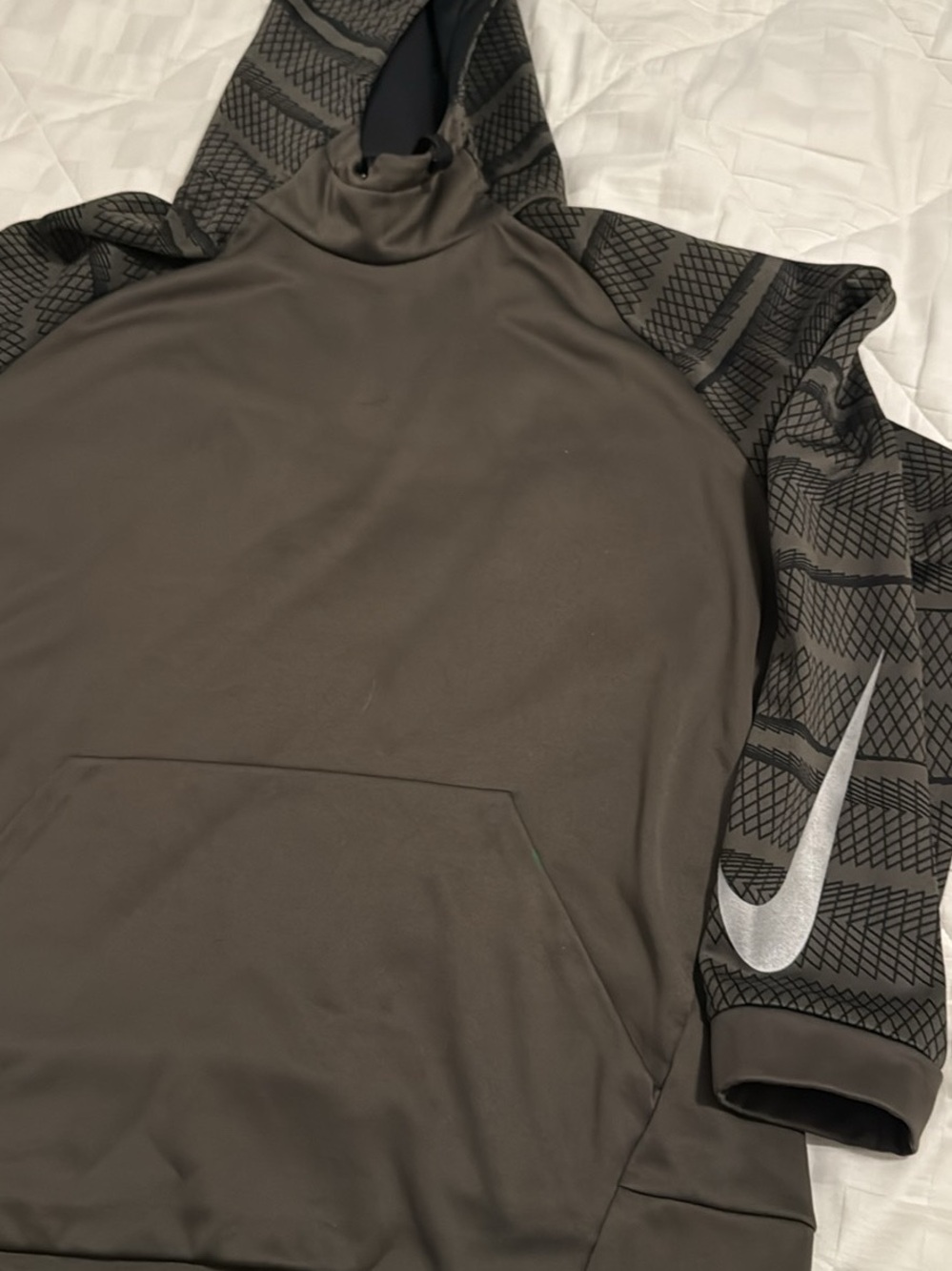 Nike Charcoal Hoodie with Patterned Black Sleeves